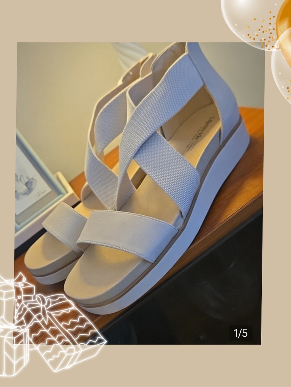 Nwot Life Stride Women's Cream Wedge Sandals Size 9 1/2